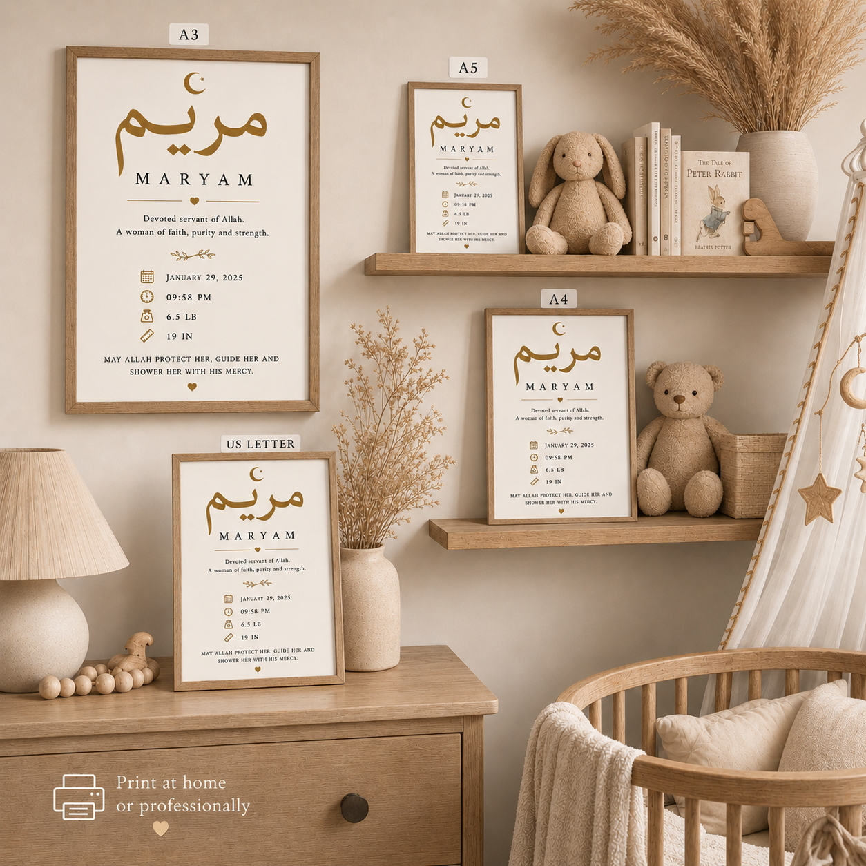 Personalized Birth Printable — Arabic Name & Meaning | BabyBaraka